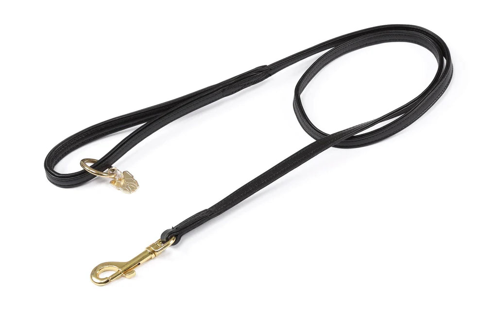 Black dog leash with gold clasp on a white background
Digby & Fox Padded Leather Dog Lead
Available in Nice Equestrian Wukair Doha Qatar