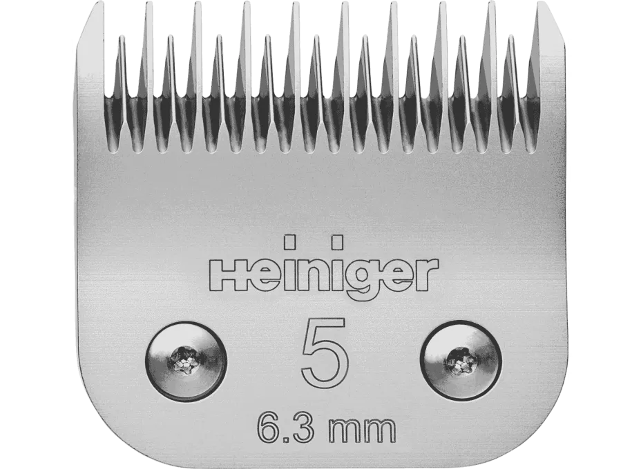 A close-up of a Heiniger Snap on Clipper Blade with the number 5 and 6.3mm indicated on it.
Available at Nice Equestrian Wukair Doha Qatar