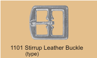 A metal stirrup leather buckle typically used for horse tack, displayed against a plain background.