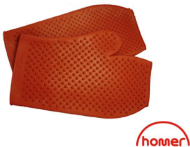 A pair of orange rubber gloves with a dotted pattern, designed for horse riding.