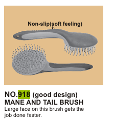 Two grooming brushes for horses, one with a large head for body grooming and a smaller tail brush, both with non-slip bristles.