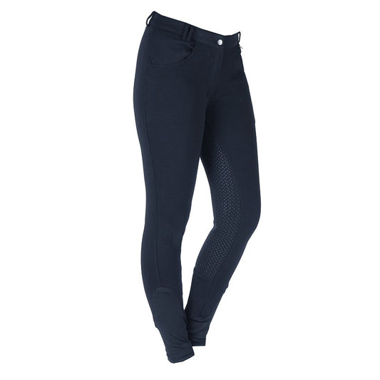Blue riding breeches with a matte silicone full seat and two front pockets.
Horka. Available with Nice equestrian Wukair Doha Qatar