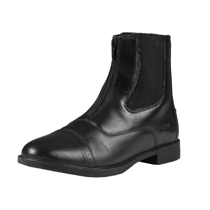A black leather jodhpur boot with a front zipper and a rubber sole.
Horka.
Available at Nice Equestrian Wukair Doha Qatar.