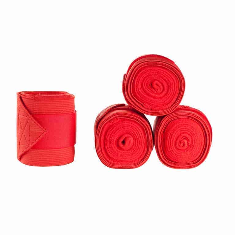 A set of red Horze Nesti Comb Bandages, which include fleece wraps and stretch sections for comfort and security.
Horze. Available at Nice Equestrian Wukair Doha Qatar
