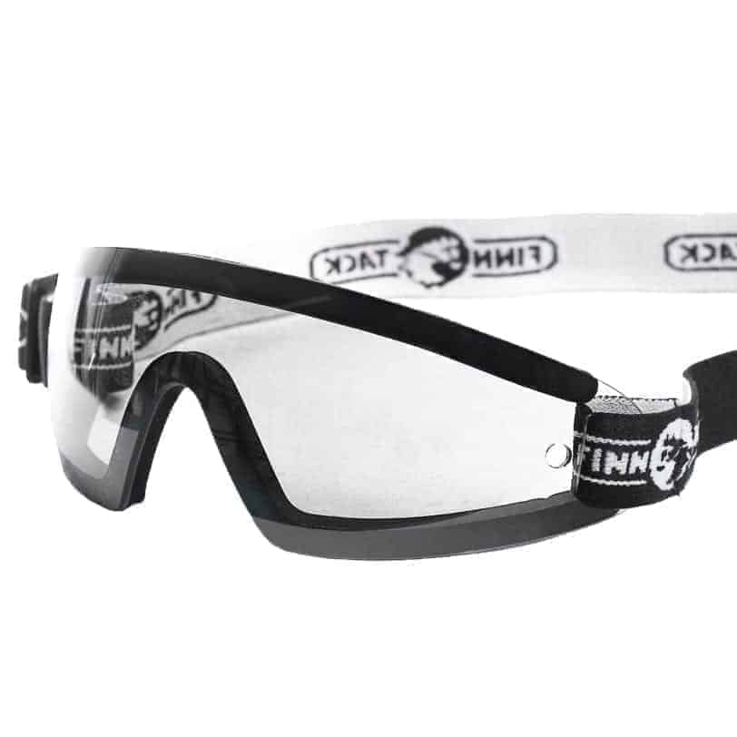 A pair of Horze Finn Track Race Goggles with anti-fog treatment on lenses and a black elastic band.
Available at Nice equestrian Wukair Doha Qatar.