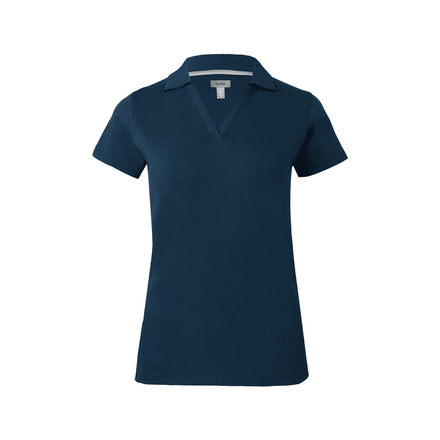 A blue polo shirt with a collar and short sleeves, featuring a horse back print and small Horze logo at the seam and sleeve.
Horze. T-Shirt.
Available at Nice Equestrian Wukair Doha Qatar