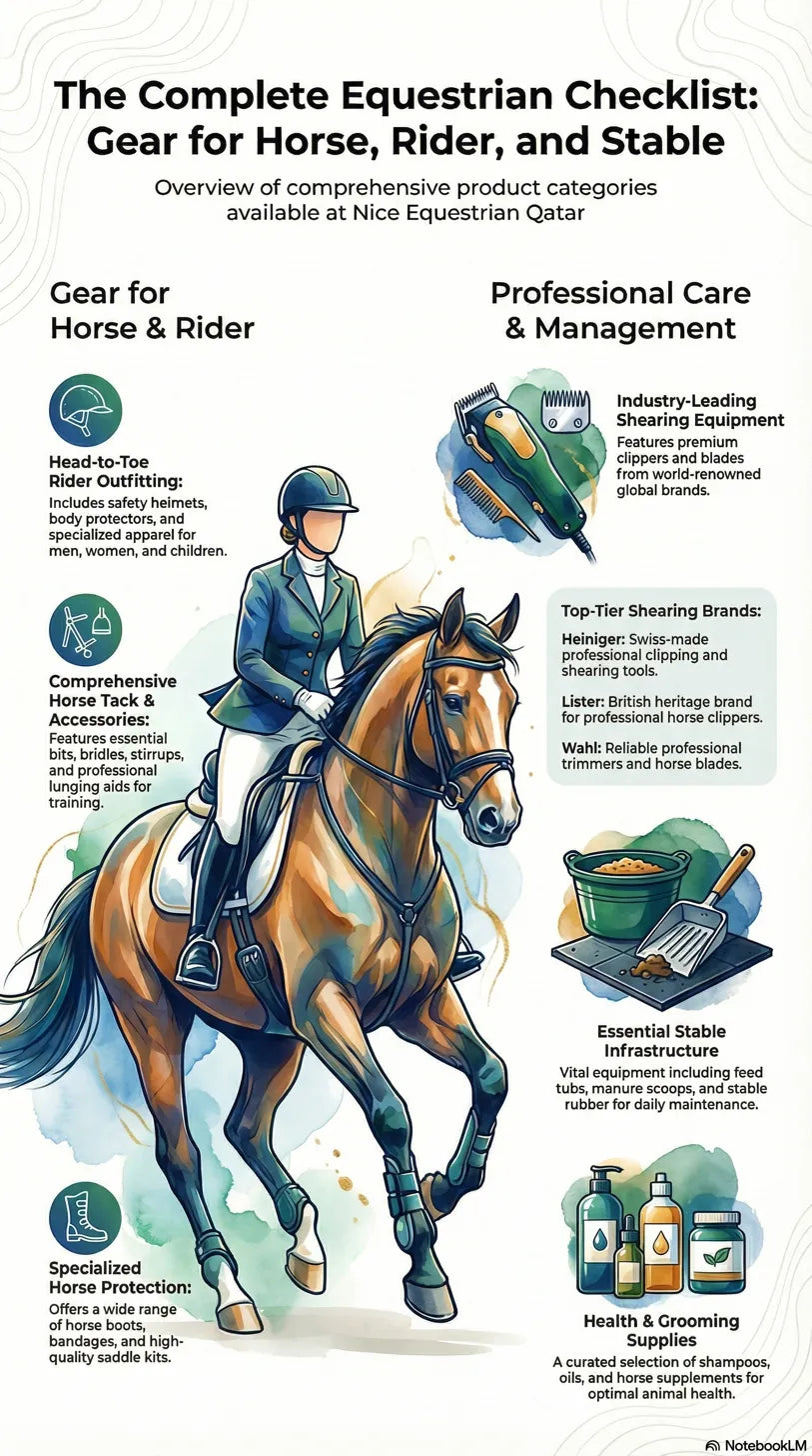 Nice Equestrian Qatar complete guide to horse and rider supplies — helmets, tack, clippers, stable equipment | Nice Equestrian