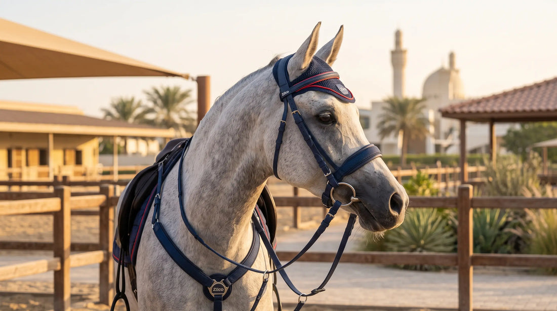 Arabian horse wearing a Zilco Ultra Arab synthetic bridle in Qatar — Zilco tack buying guide