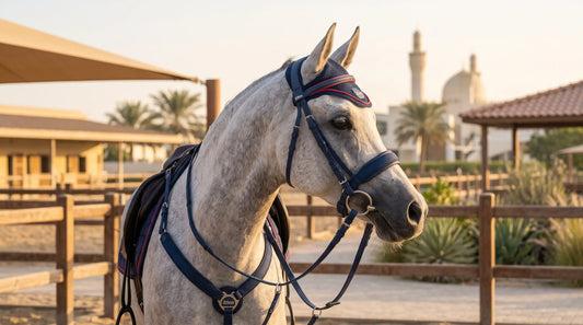 Arabian horse wearing a Zilco Ultra Arab synthetic bridle in Qatar — Zilco tack buying guide