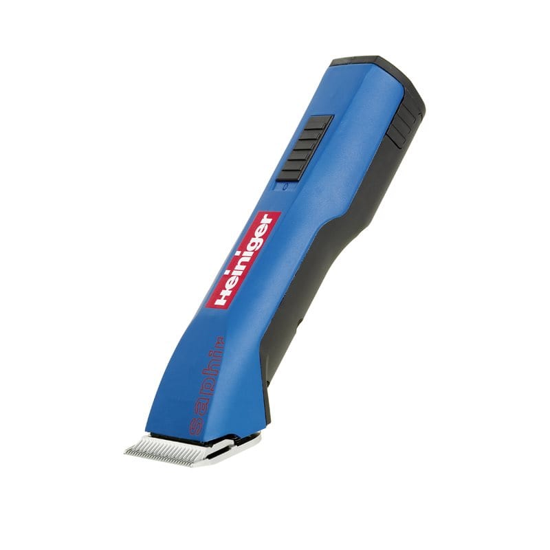 A blue Heiniger Saphir clipping machine with a black power cord.
Available at Nice Equestrian Wukair Doha Qatar