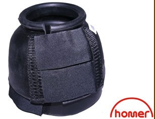 A black horse bell boot with double Velcro straps.
Available at Nice equestrian Wukair Doha Qatar.