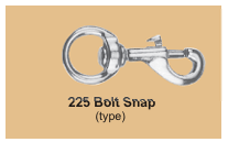 A metal swivel bolt snap, commonly used as a horse accessory, displayed against a beige background.