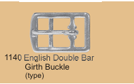 An image of a silver-colored English double bar girth buckle with a roller, typically used for horse tack.