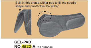 An all-purpose gel saddle pad designed to fit various saddle shapes and protect the wither.