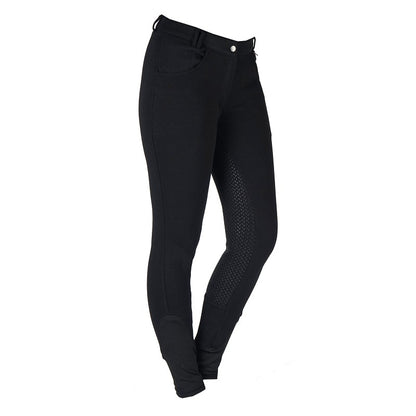 Black riding breeches with a matte silicone full seat and two front pockets.
Horka. Available with Nice equestrian Wukair Doha Qatar