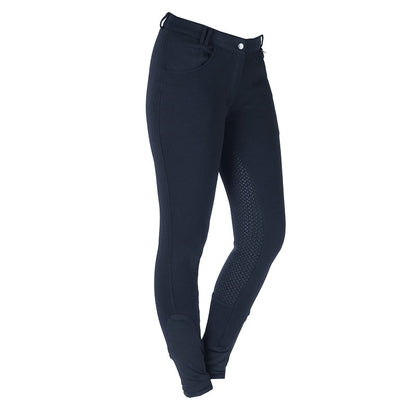 Navy Blue riding breeches with a matte silicone full seat and two front pockets.
Horka. Available with Nice equestrian Wukair Doha Qatar