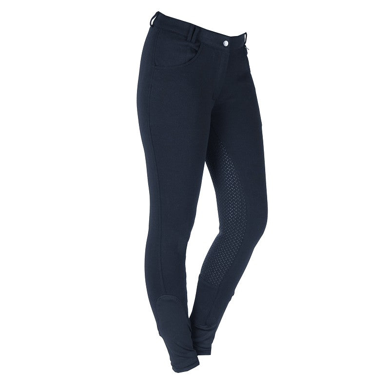 Blue riding breeches with a matte silicone full seat and two front pockets.
Horka. Available with Nice equestrian Wukair Doha Qatar