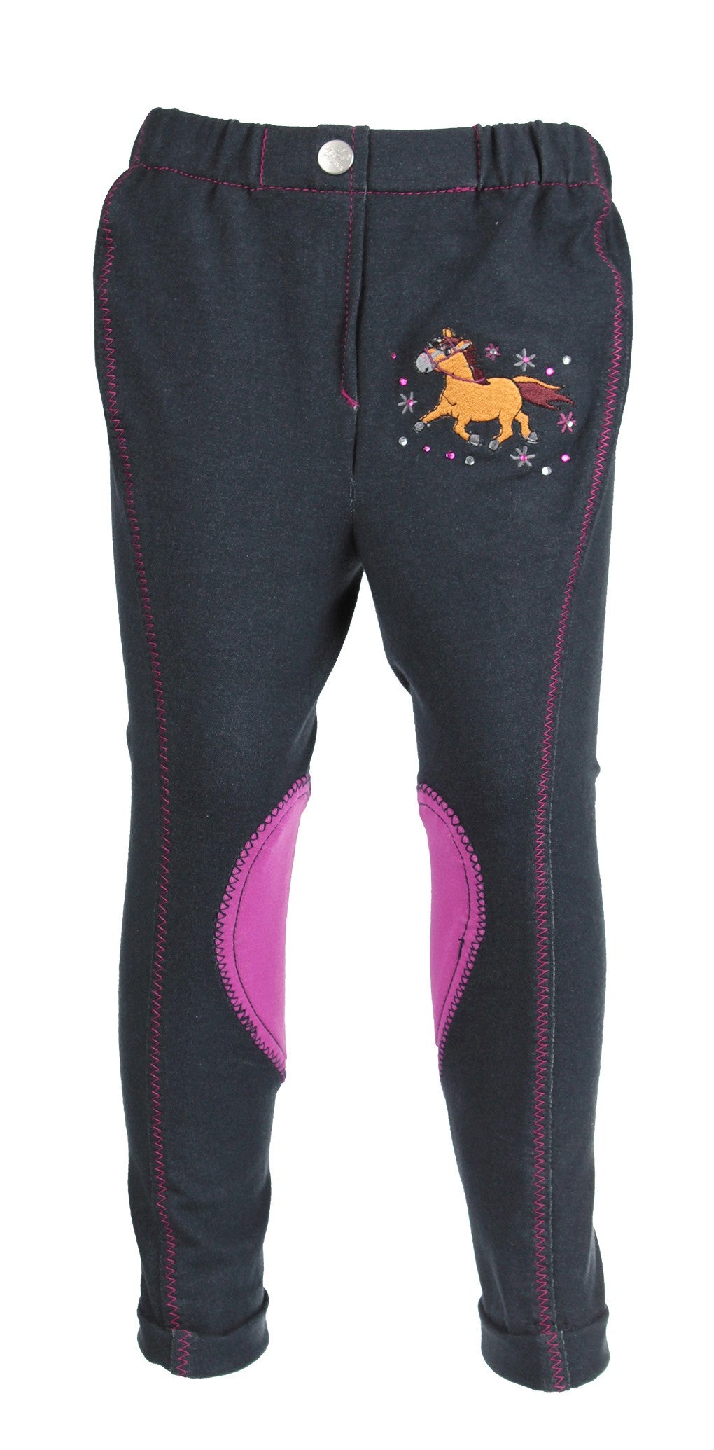 Horka riding breeches for children with a logo of a horse on the left leg.
Horka. Mini Riding Breeches. Available at Nice equestrian Wukair Doha Qatar.