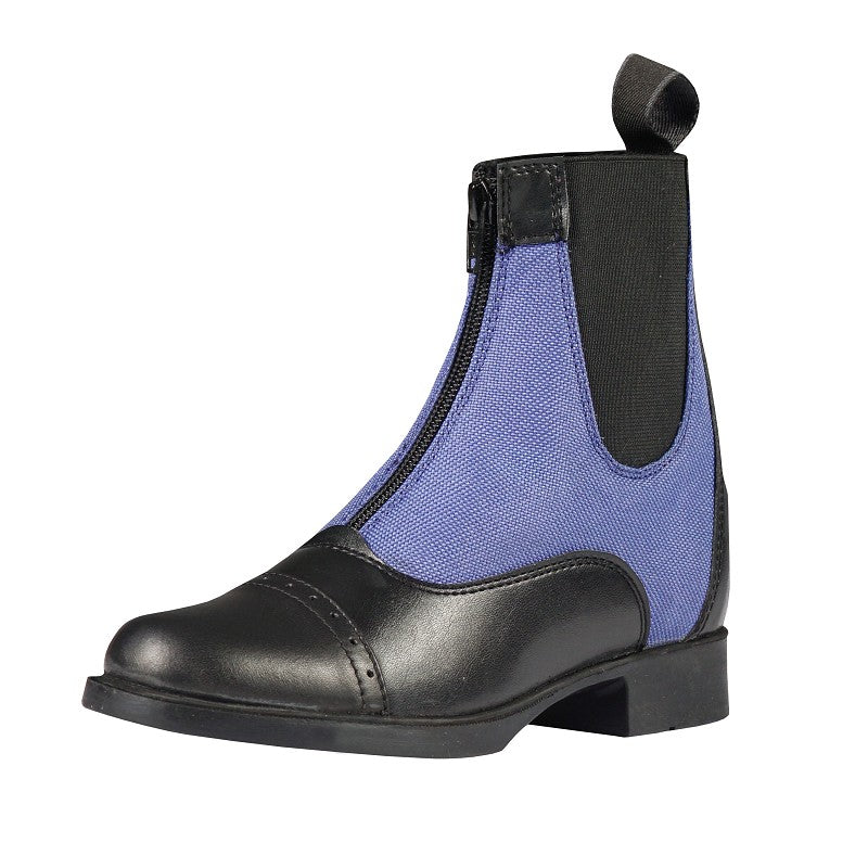 A Blue black, Jodhpur synthetic leather paddock boot with a rubber sole and a front zipper.
Horka.
Available at Nice equestrian Wukair Doha Qatar.