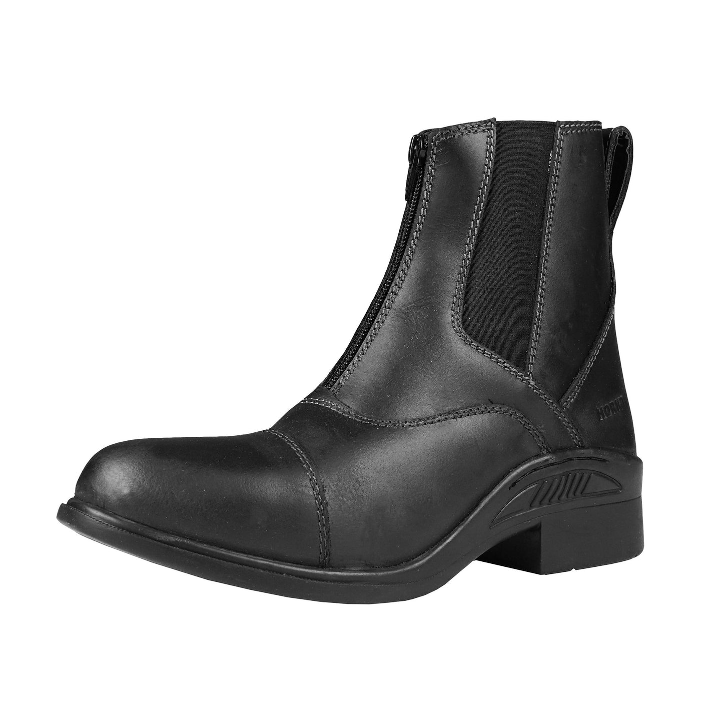 A black leather lace-up boot with a rubber outsole and white stitching.

Horka.
Available at Nice equestrian Wukair Doha Qatar.