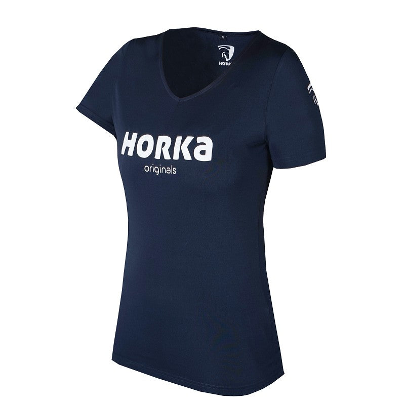A navy blue HORKA Originals T-shirt with short sleeves and a V-neck.
Horka. Available at Nice Equestrian Wukair Doha Qatar