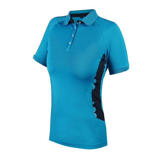 A Horka equestrian pro embossed shirt with short sleeves and a small stand-up collar, displayed on a mannequin.
Available at Nice Equestrian Wukair Doha Qatar