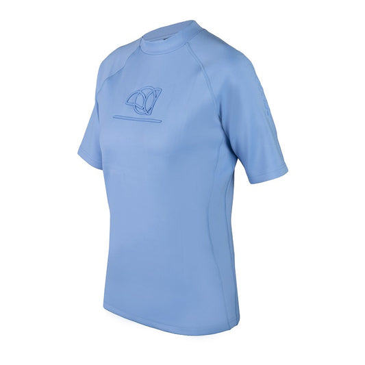 A Horka blue equestrian pro embossed shirt with short sleeves and a small stand-up collar, displayed on a mannequin.
Available at Nice Equestrian Wukair Doha Qatar