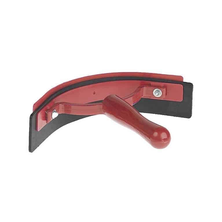 A red and black one-hand sweat scraper used for horse grooming.
Horze. Available at Nice Equestrian Wukair Doha Qatar.