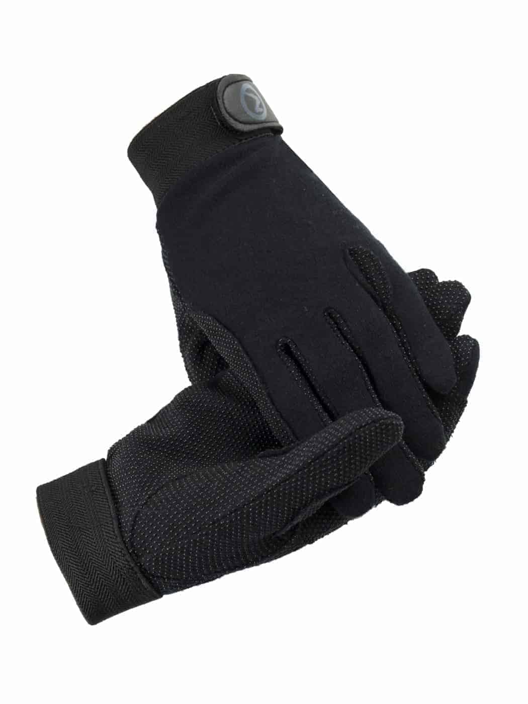 A pair of black, adjustable Horze Polygrip Gloves with rubber stubble on the palm and fingers.
Available at Nice Equestrian Wukair Doha Qatar.
