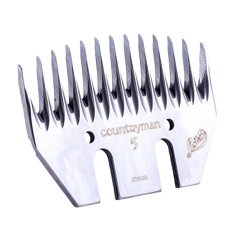 A silver-colored Lister Countryman horse comb with five tooth-like protrusions and a branded nameplate on the side.
Made in UK. Available with Nice Equestrian Wukair Doha Qatar.