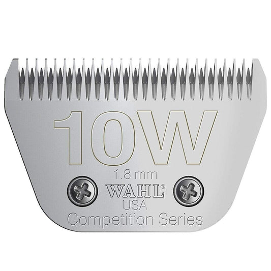 A close-up of a Wahl 10W competition blade for hair clippers, with the '10W' and '1.8mm' markings, indicating the blade size and type.
Made in UK. Available with Nice Equestrian Wukair Doha Qatar.