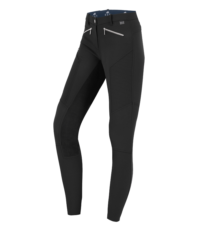 A pair of ladies equestrian riding pants with a full seat and elastic flared bottoms. Waldhausen German