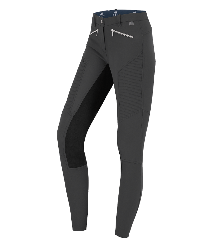 A pair of ladies equestrian riding pants with a full seat and elastic flared bottoms. Waldhausen German