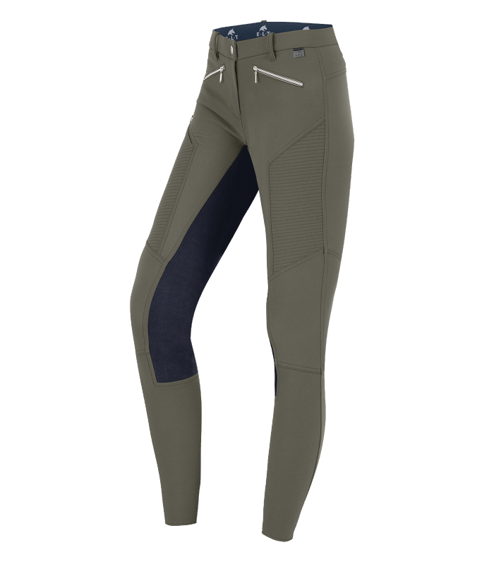 A pair of ladies equestrian riding pants with a full seat and elastic flared bottoms. Waldhausen German