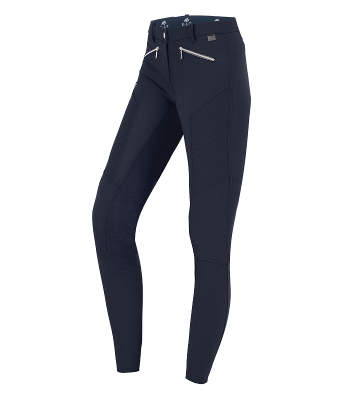 A pair of ladies equestrian riding pants with a full seat and elastic flared bottoms. Waldhausen German