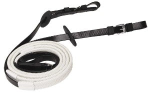 White rein with black handle on a white background.
Zilco Reins.
A reliable product from Zilco Australia.
Available at Nice equestrian Wukair. Doha. Qatar.