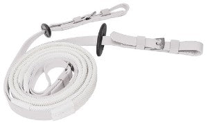 White rein with black handle on a white background.
Zilco Reins.
A reliable product from Zilco Australia.
Available at Nice equestrian Wukair. Doha. Qatar.