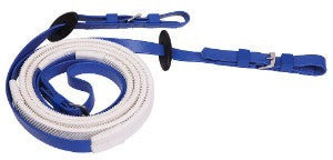 White and Blue rein with black handle on a white background.
Zilco Reins.
A reliable product from Zilco Australia.
Available at Nice equestrian Wukair. Doha. Qatar.