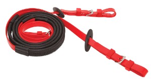 Red and Black rein with black handle on a white background.
Zilco Reins.
A reliable product from Zilco Australia.
Available at Nice equestrian Wukair. Doha. Qatar.