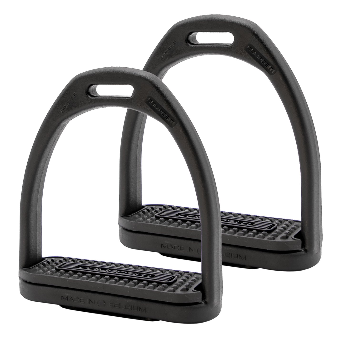 Pair of black equestrian stirrups on a white background.
A reliable product from Zilco Australia.
Available at Nice equestrian Wukair. Doha. Qatar.