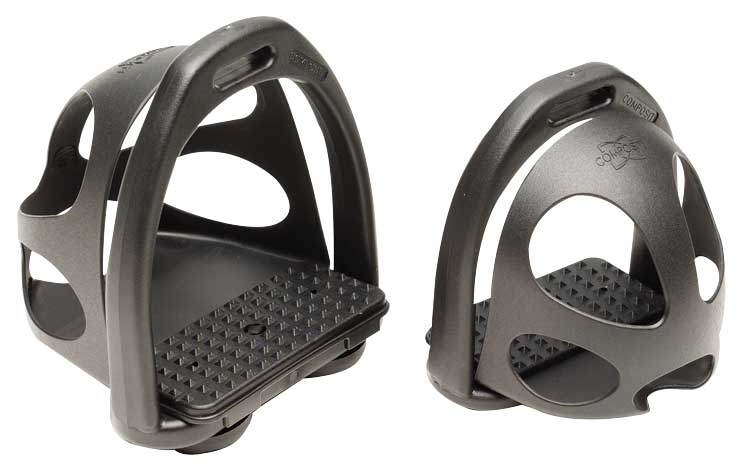 Pair of black equestrian stirrups on a white background.
A reliable product from Zilco Australia.
Available at Nice equestrian Wukair. Doha. Qatar.