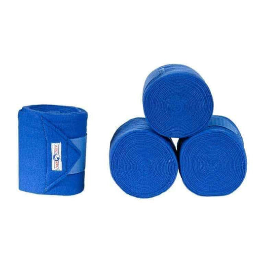 A set of blue fleece bandages rolled up and placed against a white background.
Horze.
Available at Nice Equestrian Wukair Doha Qatar