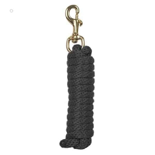 A black lead rope with a metal snap buckle and a looped end, designed for horse handling.
Horze.
Available at Nice Equestrian Wukair Doha Qatar