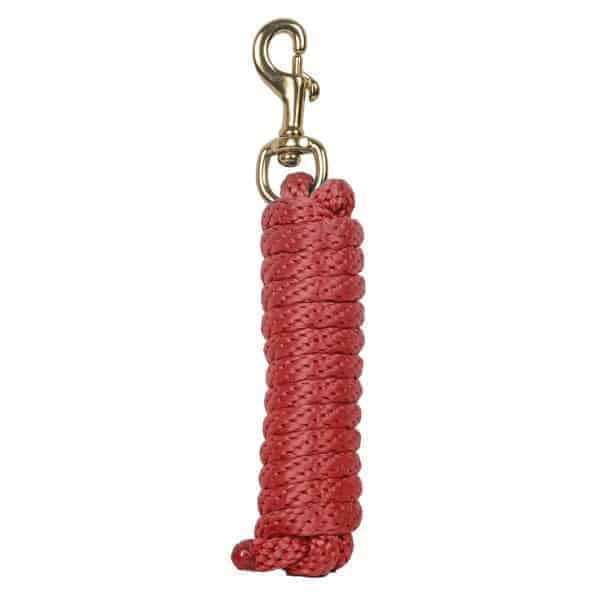 A red lead rope with a metal snap buckle and a looped end, designed for horse handling.
Horze.
Available at Nice Equestrian Wukair Doha Qatar