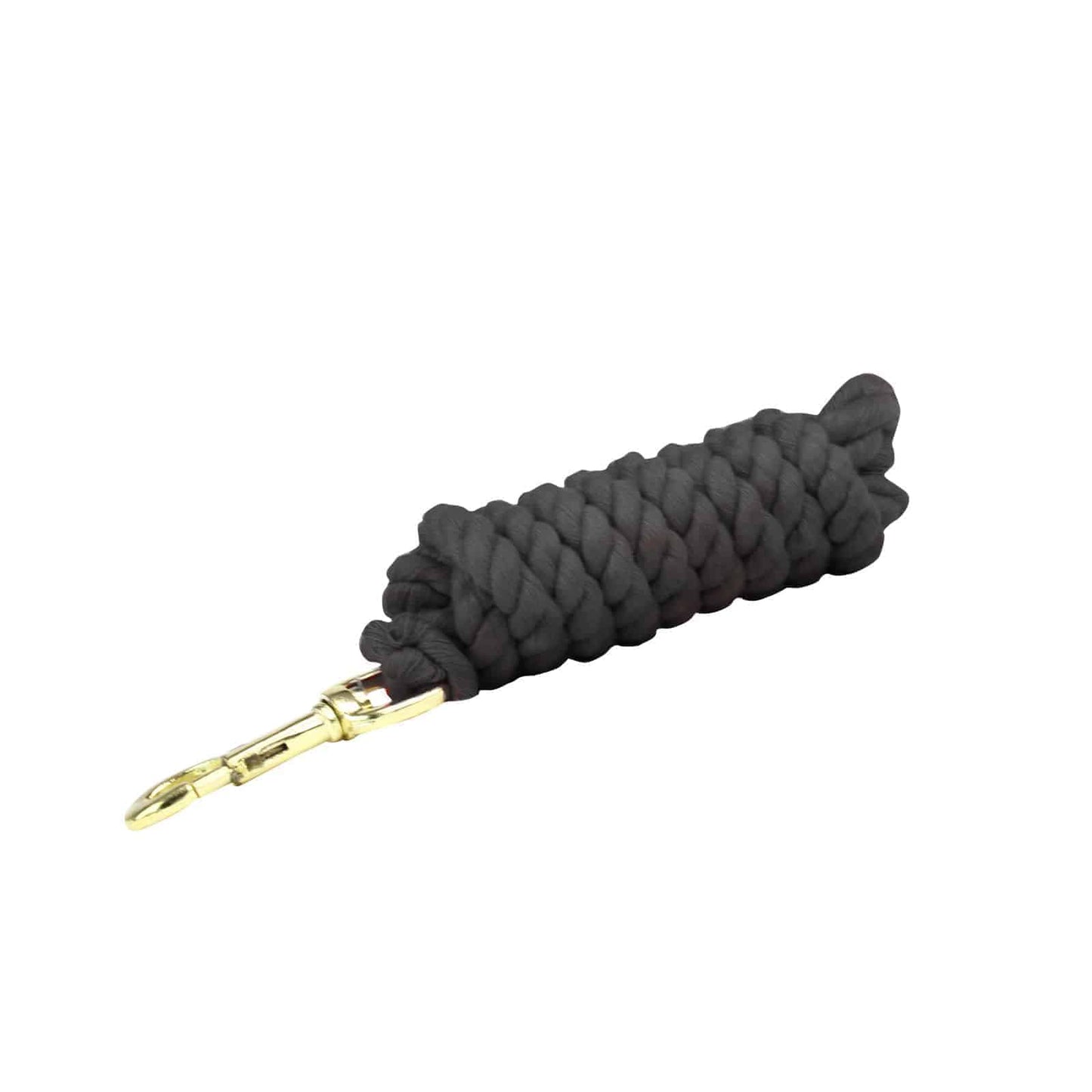 A black cotton lead rope with a metal clip on one end, isolated on a white background.
Horze.
Available at Nice Equestrian Wukair Doha Qatar