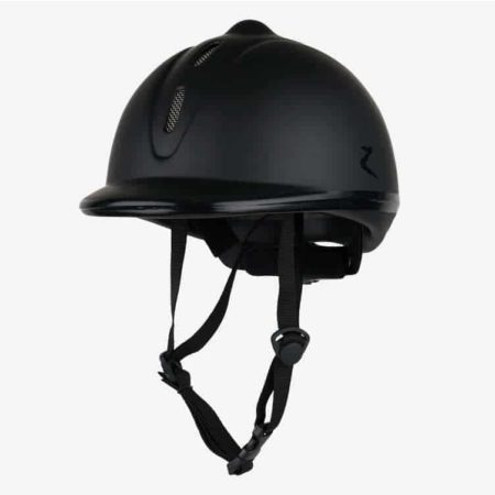 A black Horze Crest Helmet designed for equestrian activities, featuring ventilation slots and an adjustable strap.
Horze. Knight Rider. 
Available at Nice Equestrian Wukair Doha Qatar.