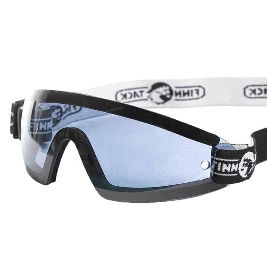 A pair of Horze Finn Track Race Goggles with anti-fog treatment on lenses and a black elastic band.

Available at Nice equestrian Wukair Doha Qatar.