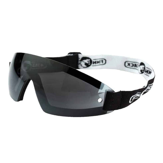 A pair of Horze Finn Track Race Goggles with anti-fog treatment on lenses and a black elastic band.

Available at Nice equestrian Wukair Doha Qatar.