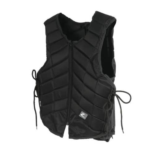A black horse-riding body protector with padding and drawstrings.
Horze.
Available at Nice Equestrian Wukair Doha Qatar