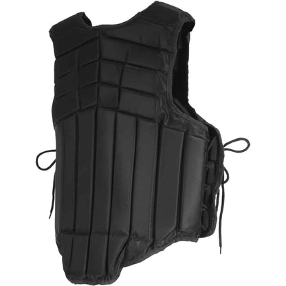A black horse-riding body protector with padding and drawstrings.
Horze.
Available at Nice Equestrian Wukair Doha Qatar
